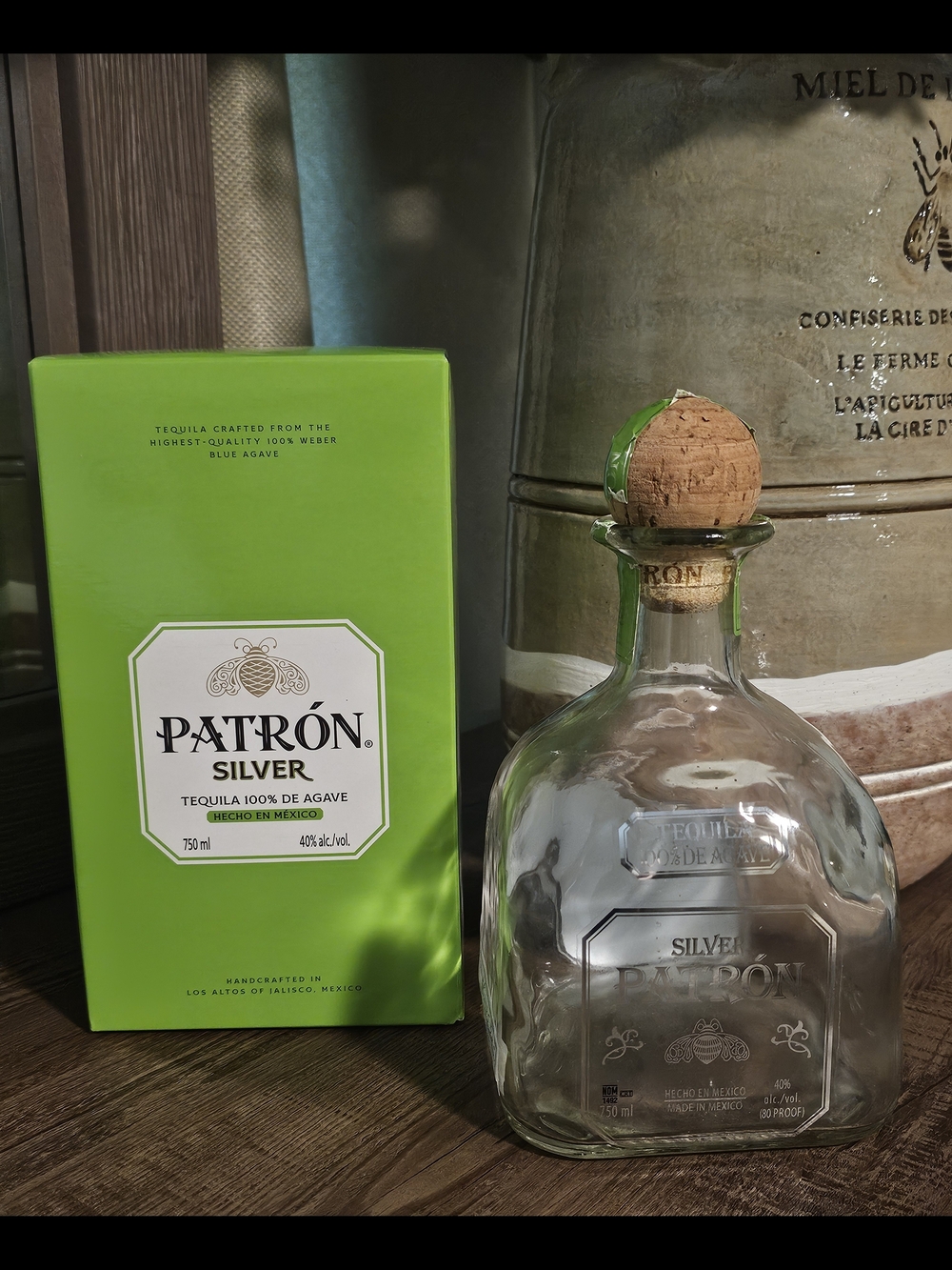 Patron Silver Tequila Bottle with Green Box - Clear Glass